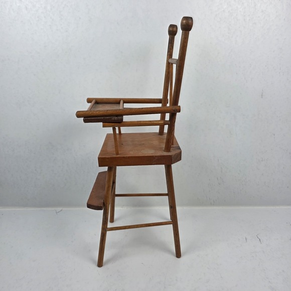 Vintage Doll or Teddy Bear Wood High Chair Movable Lap Tray 15" - Picture 2 of 9